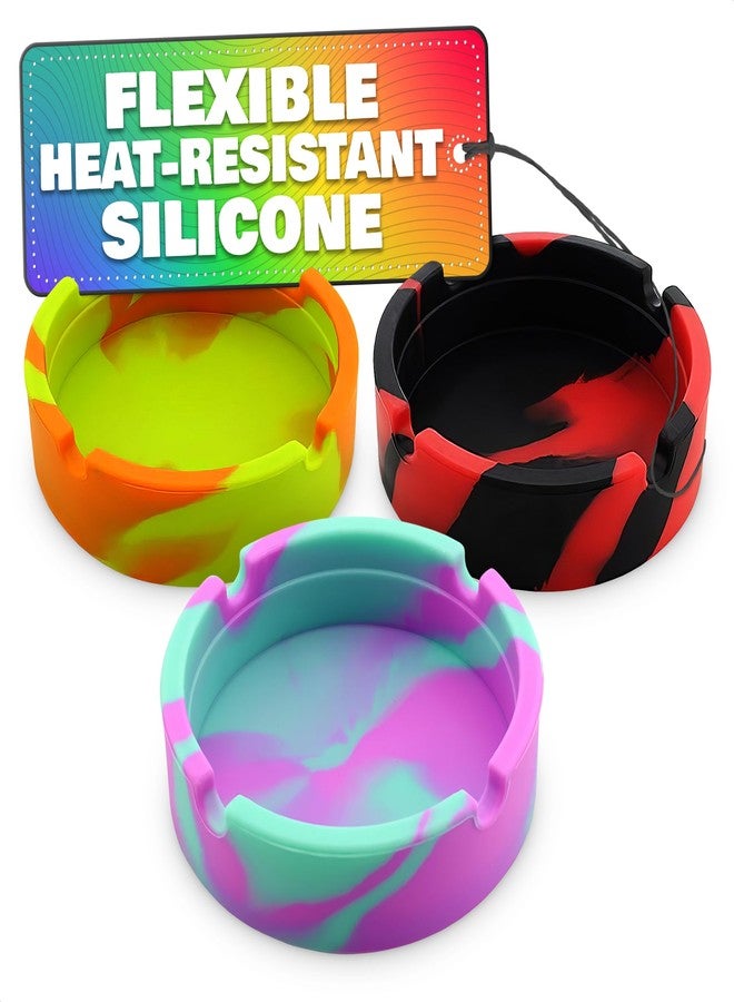 Tesorrio 3Pcs Rubber Ash Tray Outdoors - Multicolor Small Ashtray for Outside Patio, Temperature Resistant Ash Trays for Outside - Flexible & Easy to Clean Silicone Ashtray - Image 1